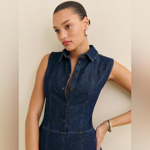 Reformation Arella Denim Mini Dress Blue - Size 4 - Picture 2 of 7